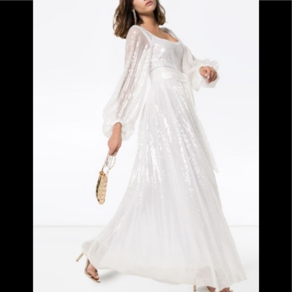 Staud Pearl Clear Sequin Maxi Belted Dress S - Picture 1 of 11